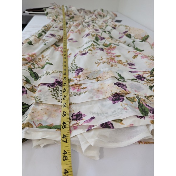 Lucky Brand Womens Antique Floral Peasant Midi Dress Size Large Smocked Flutter - Picture 10 of 11